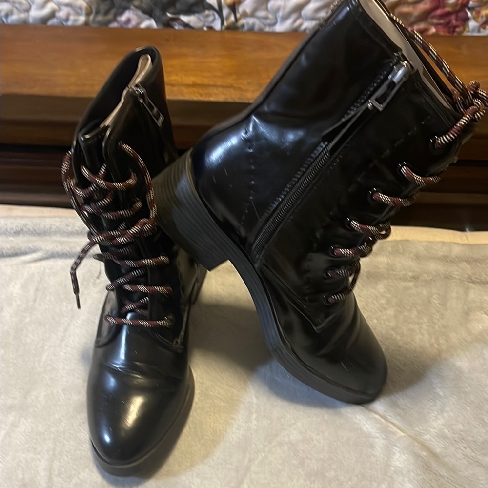 Sam & Libby Black Glossy Combat Boots
